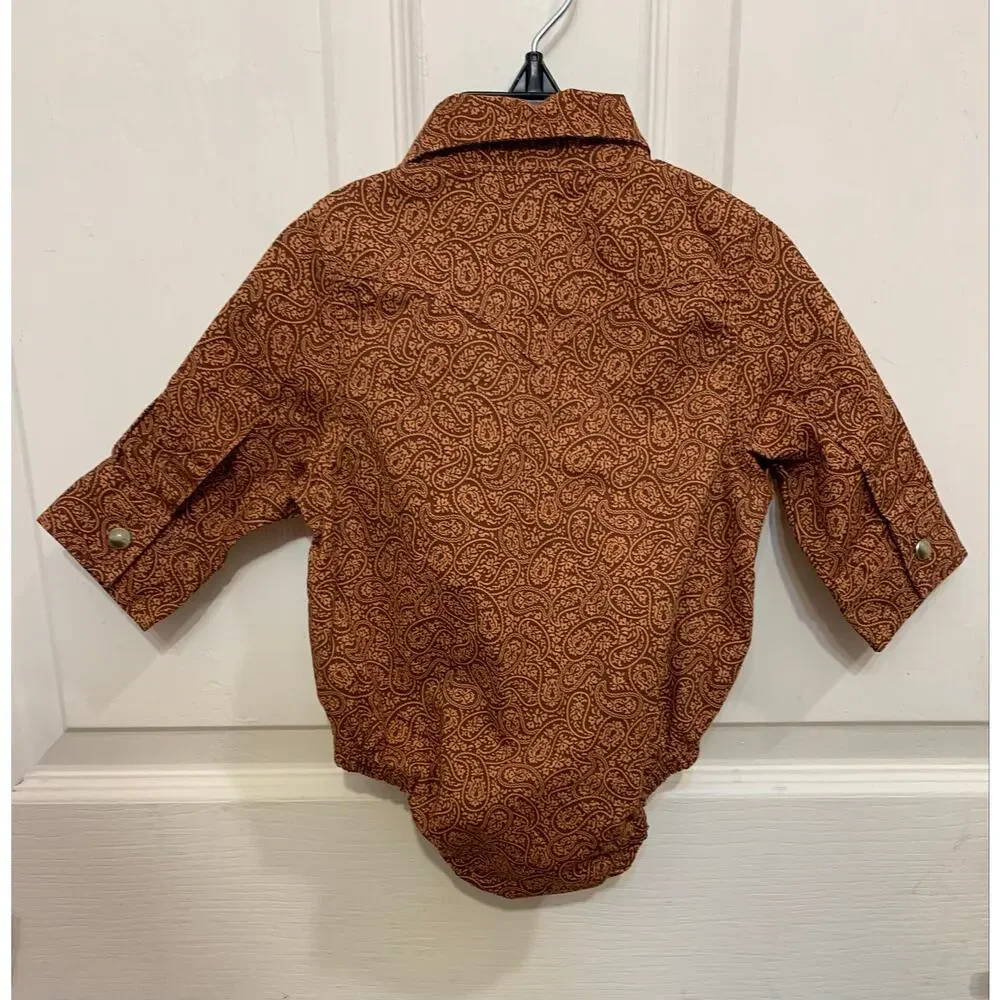 Wrangler Infant Brown Paisley Button Up One Piece 0-3 Months. 3609